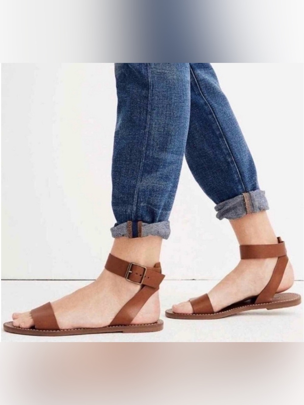 New Madewell The Boardwalk English Saddle Leather Ankle-Strap Sandals